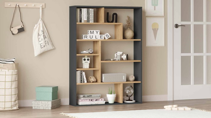 Hanah Home Kee1-Sa Estantería Natural y Antracita